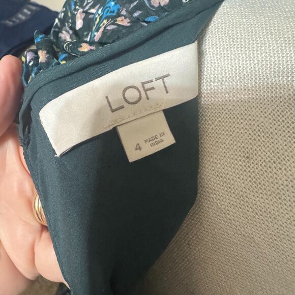 Loft Green Floral Dress sz 4 Smocked Cottagecore Fairy Ditsy Prairie Mini - Picture 6 of 7